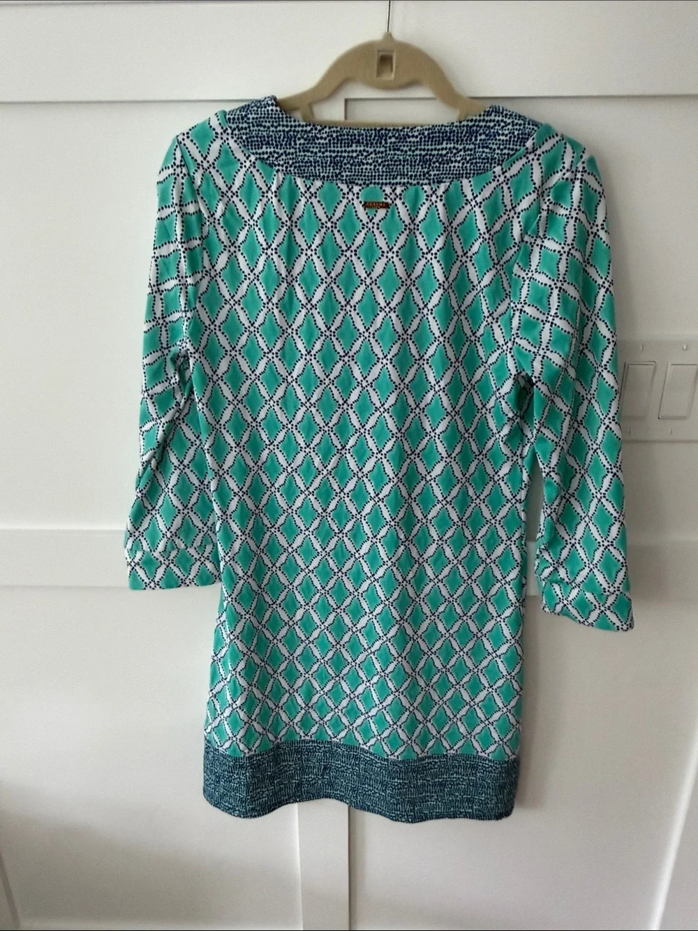 Cabana Life Turquoise and Navy Geometric Swim Coverup Tunic